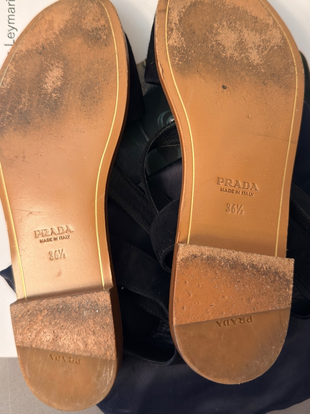 Prada Black Suede Ankle Strap Flat Sandals Size 36.5 / 6.5 Authentic - Picture 3 of 3